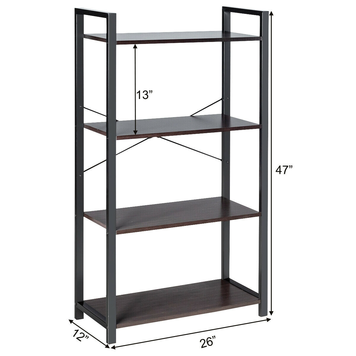 4-Tier Bookshelf Industrial Bookcase Plant Flower Stand-Black Kids Crystal