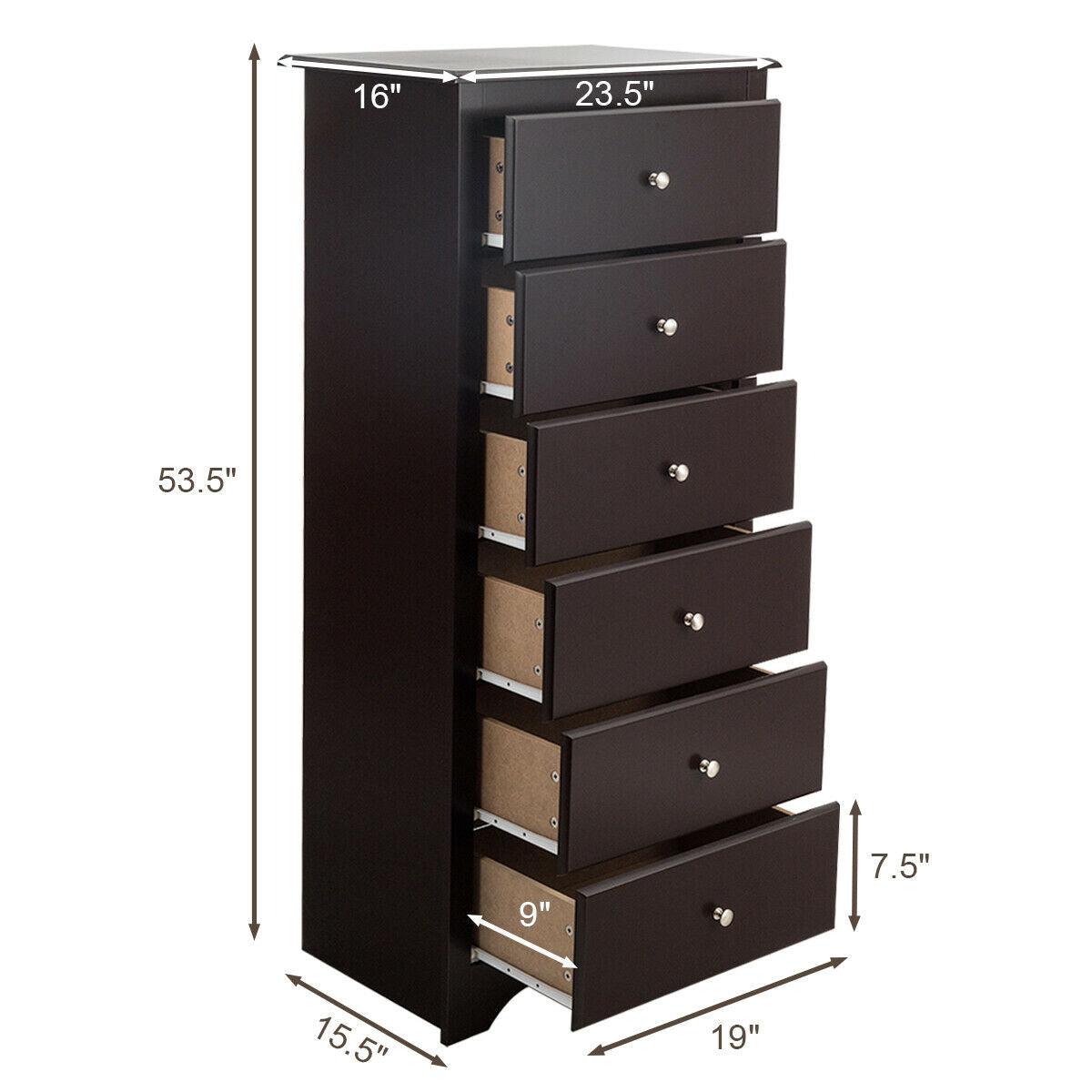 6 Drawers Chest Dresser Clothes Storage Bedroom Furniture Cabinet-Brown Kids Crystal