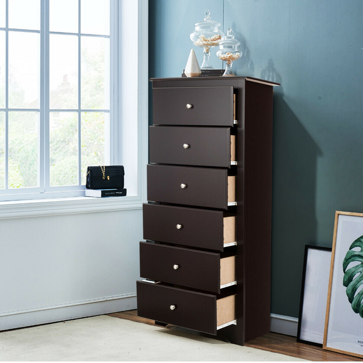 6 Drawers Chest Dresser Clothes Storage Bedroom Furniture Cabinet-Brown Kids Crystal