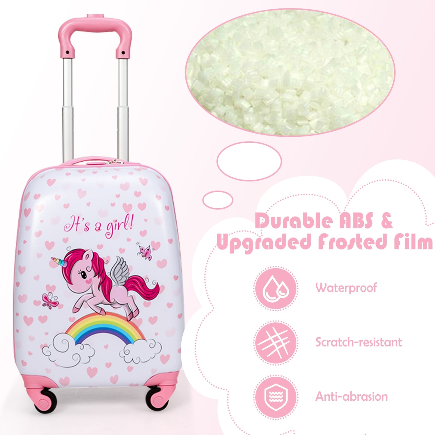 2 Pieces Kids Luggage Set 12 Inch Backpack and 16 Inch Kid Carry on Suitcase with Wheels Kids Crystal