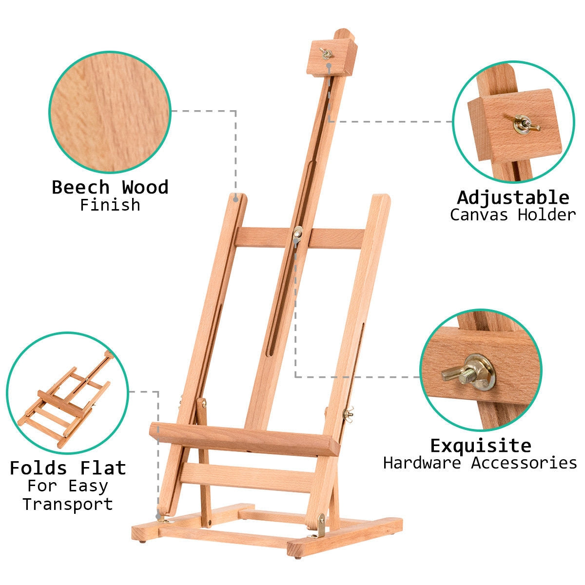 Adjustable Portable Wood Tabletop Easel H-Frame for Artist Painting Display Kids Crystal
