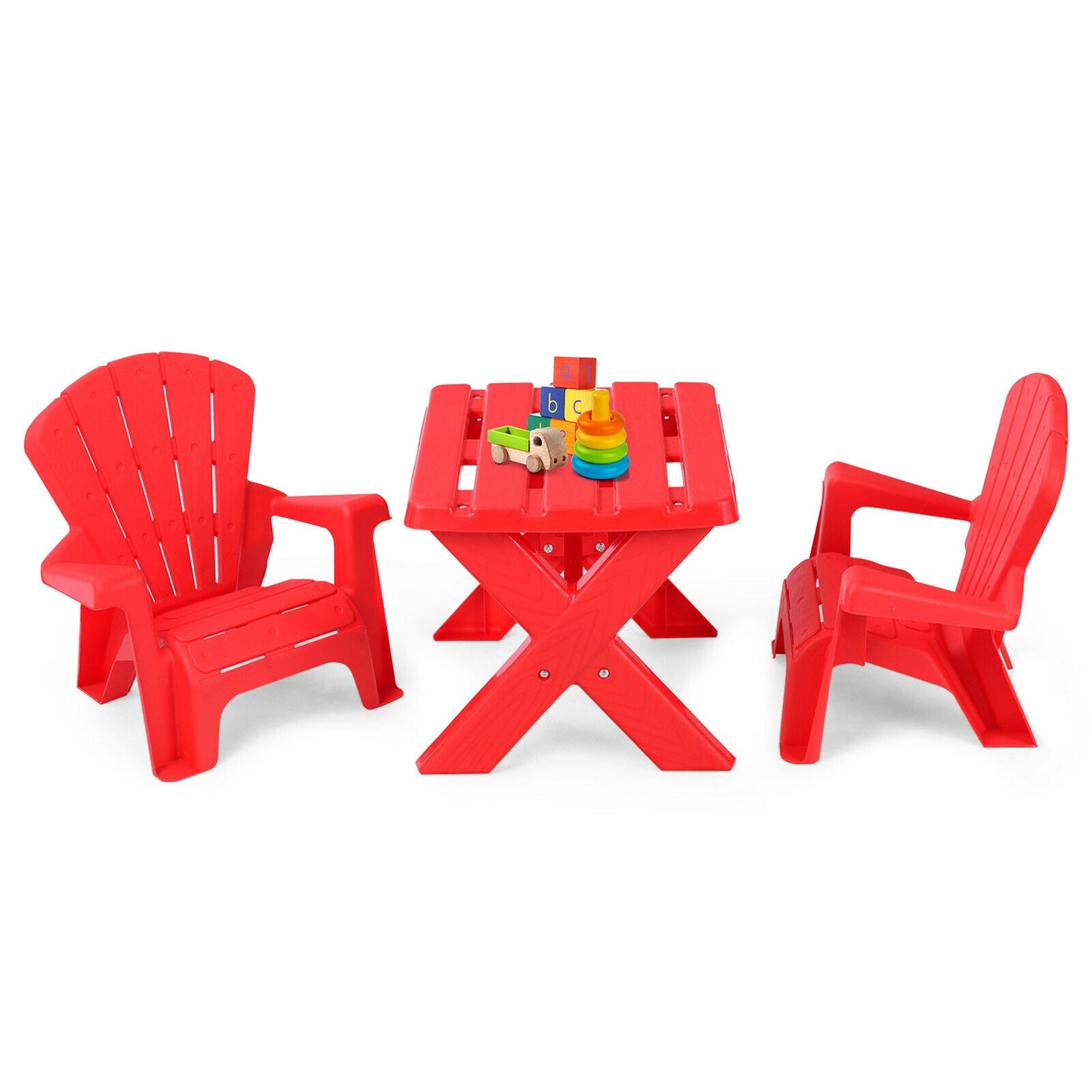 3-Piece Plastic Children Play Table Chair Set-Red Kids Crystal