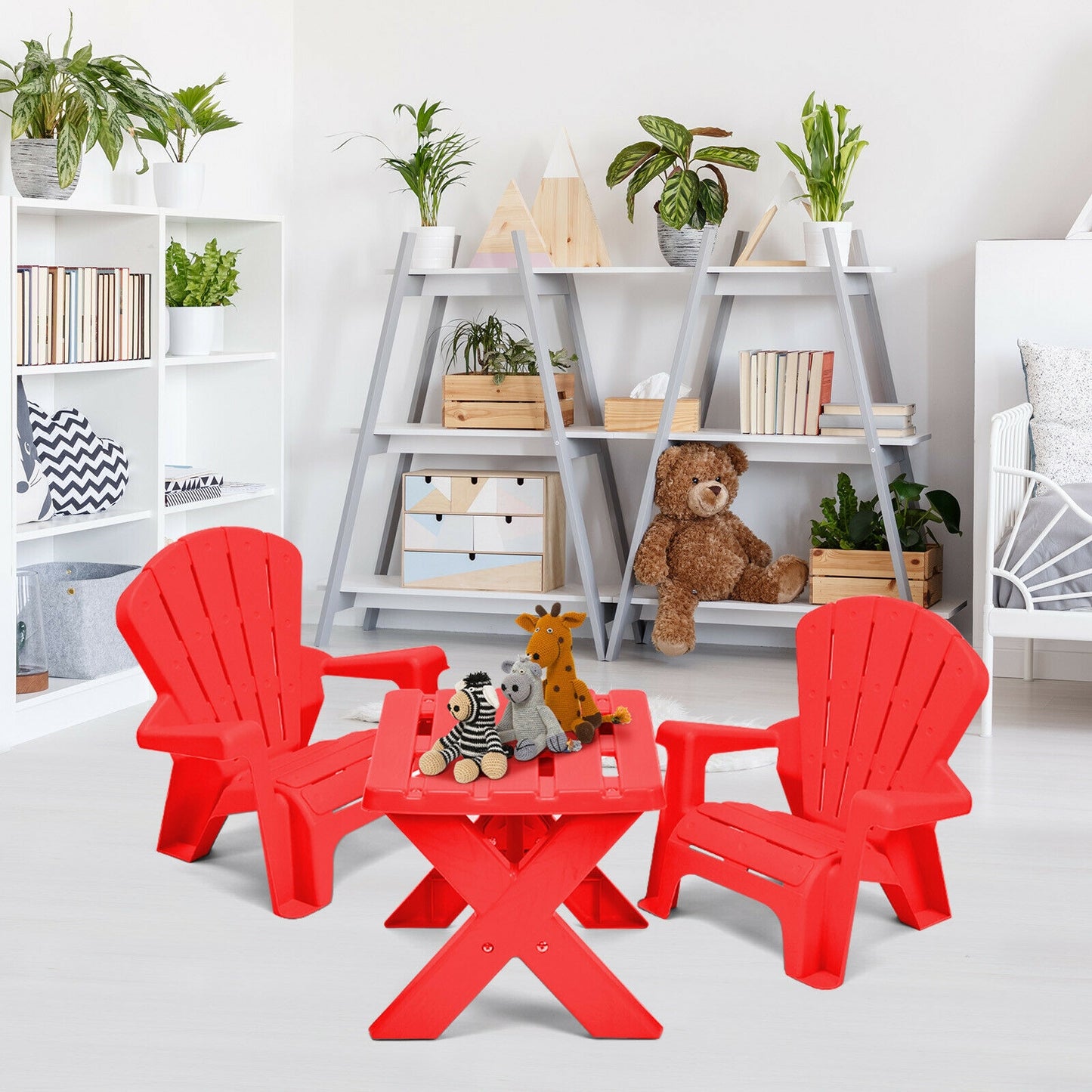3-Piece Plastic Children Play Table Chair Set-Red Kids Crystal