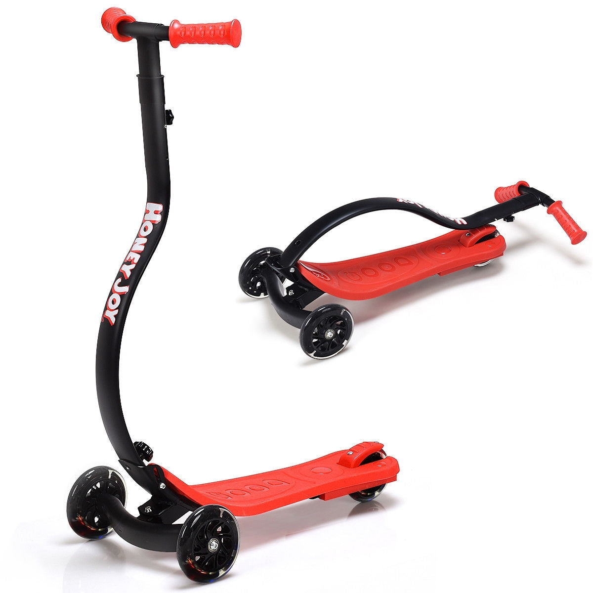 Folding Kids C Shape Anti-Collision Adjustable Kick Scooter -Red Kids Crystal