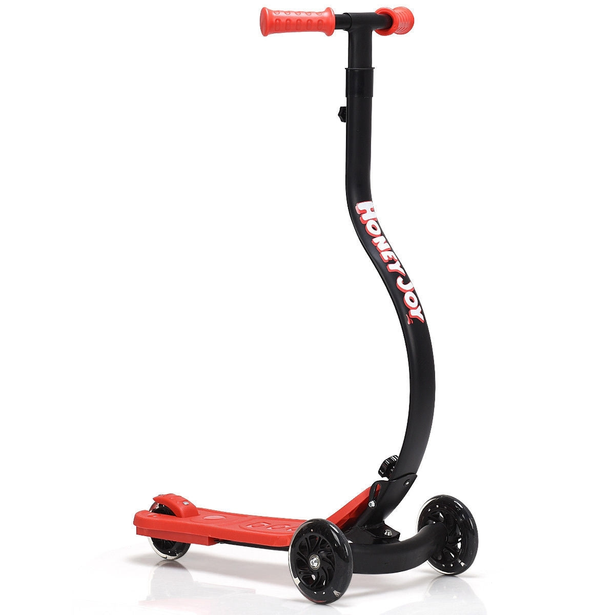 Folding Kids C Shape Anti-Collision Adjustable Kick Scooter -Red Kids Crystal