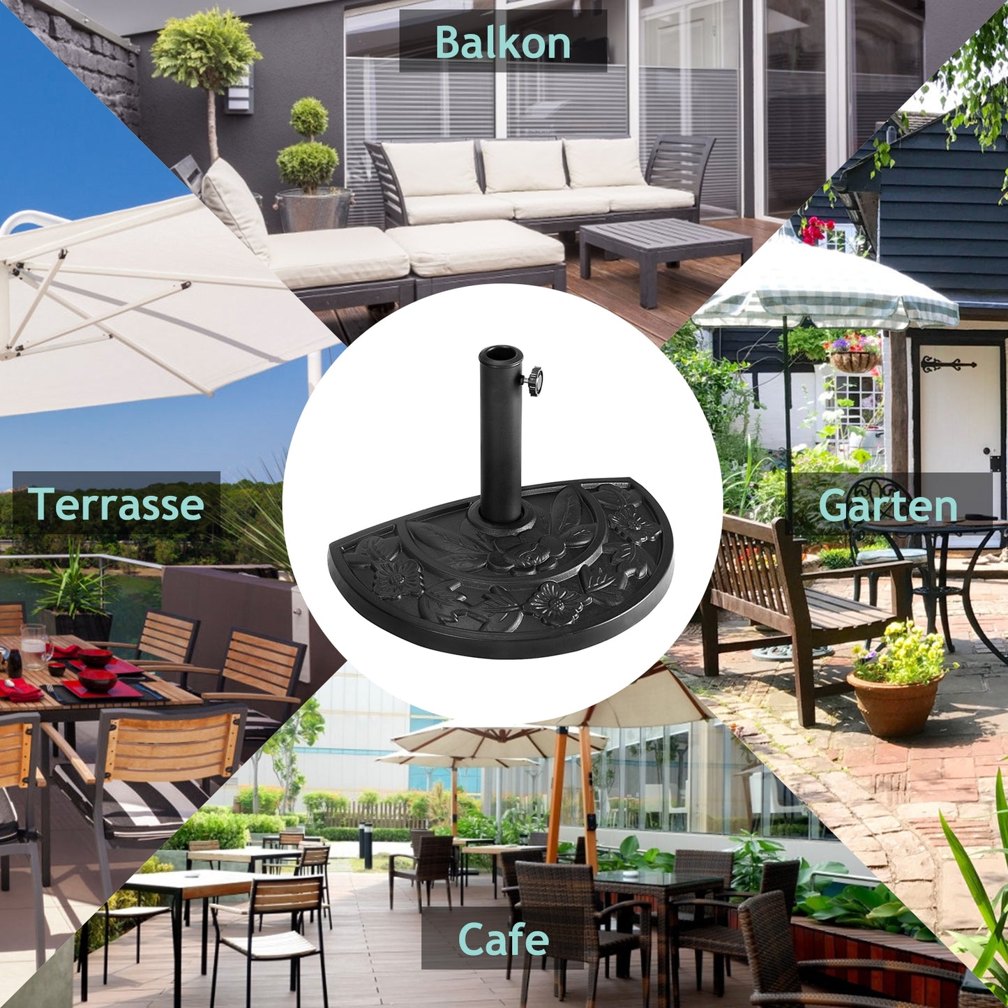 20 Inch Outdoor Patio Half Round Umbrella Base Kids Crystal