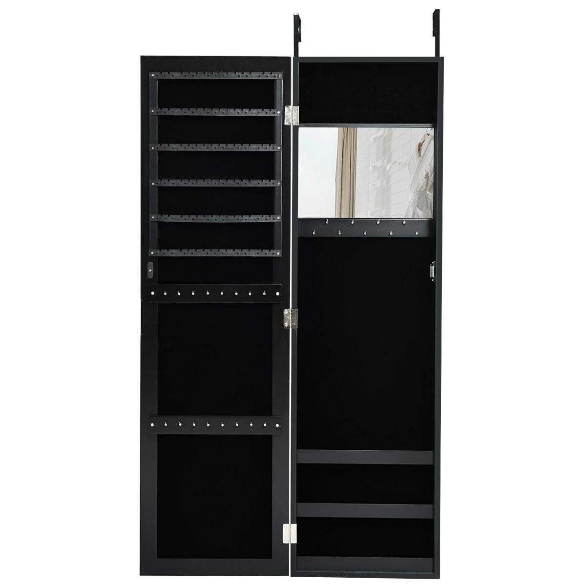 Wall Door Mounted Mirrored Jewelry Cabinet Storage Organizer-Black Kids Crystal