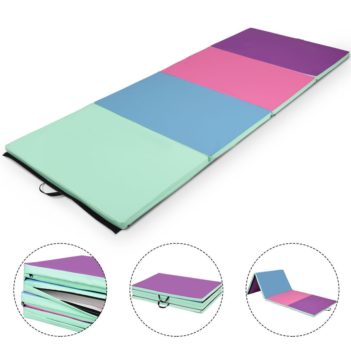 4 Feet x 10 Feet Thick Folding Panel Gymnastics Mat-Multiolor Kids Crystal
