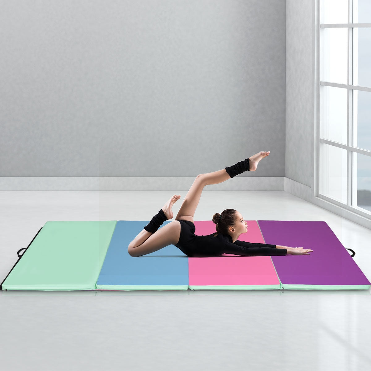 4 Feet x 10 Feet Thick Folding Panel Gymnastics Mat-Multiolor Kids Crystal