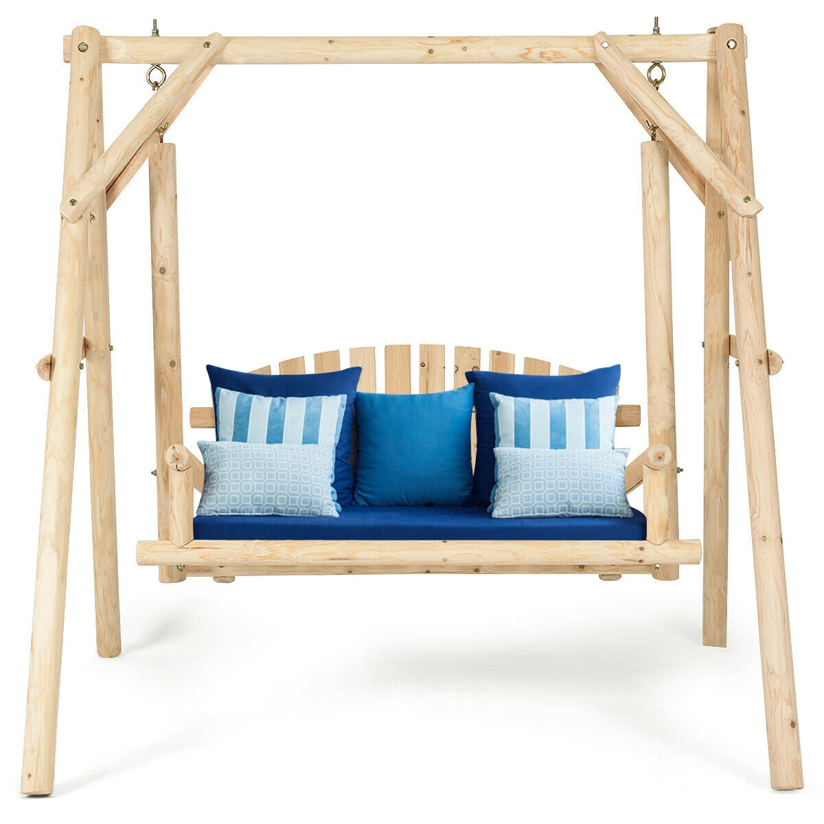 Outdoor Wooden Porch Bench Swing Chair with Rustic Curved Back Kids Crystal