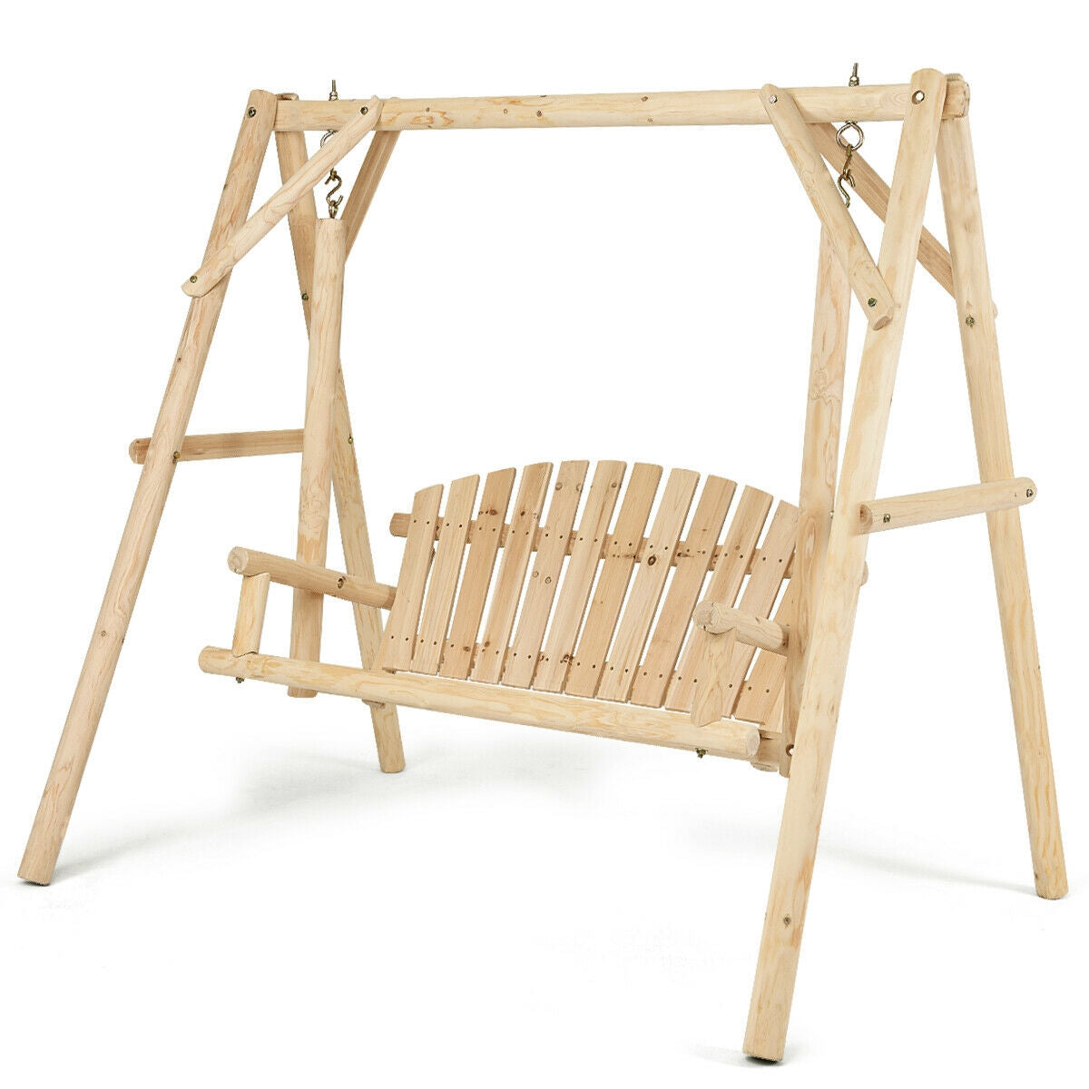 Outdoor Wooden Porch Bench Swing Chair with Rustic Curved Back Kids Crystal