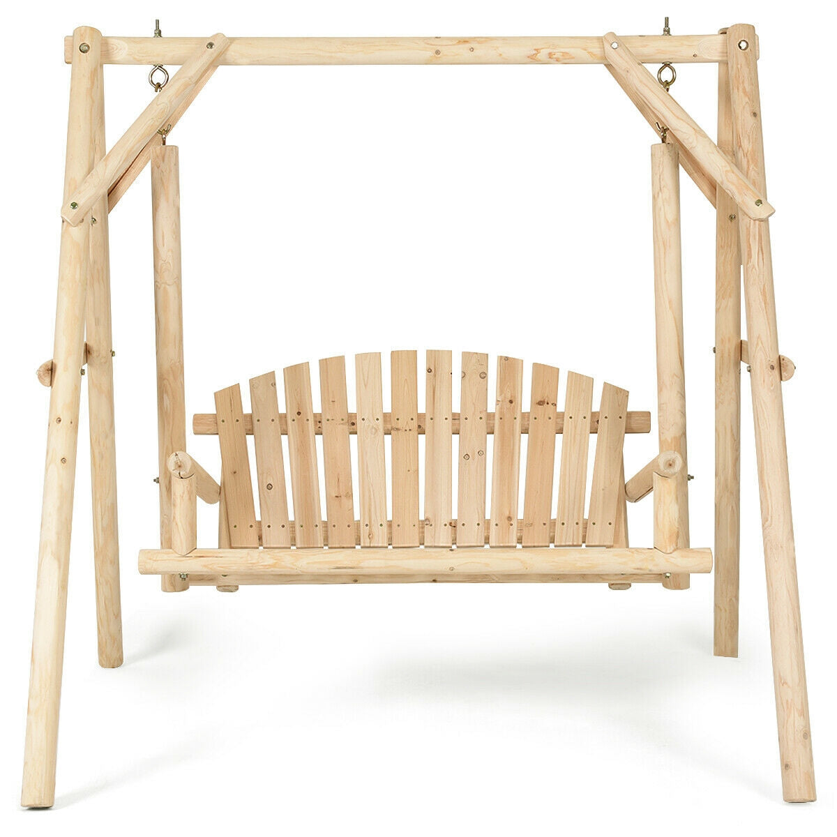 Outdoor Wooden Porch Bench Swing Chair with Rustic Curved Back Kids Crystal