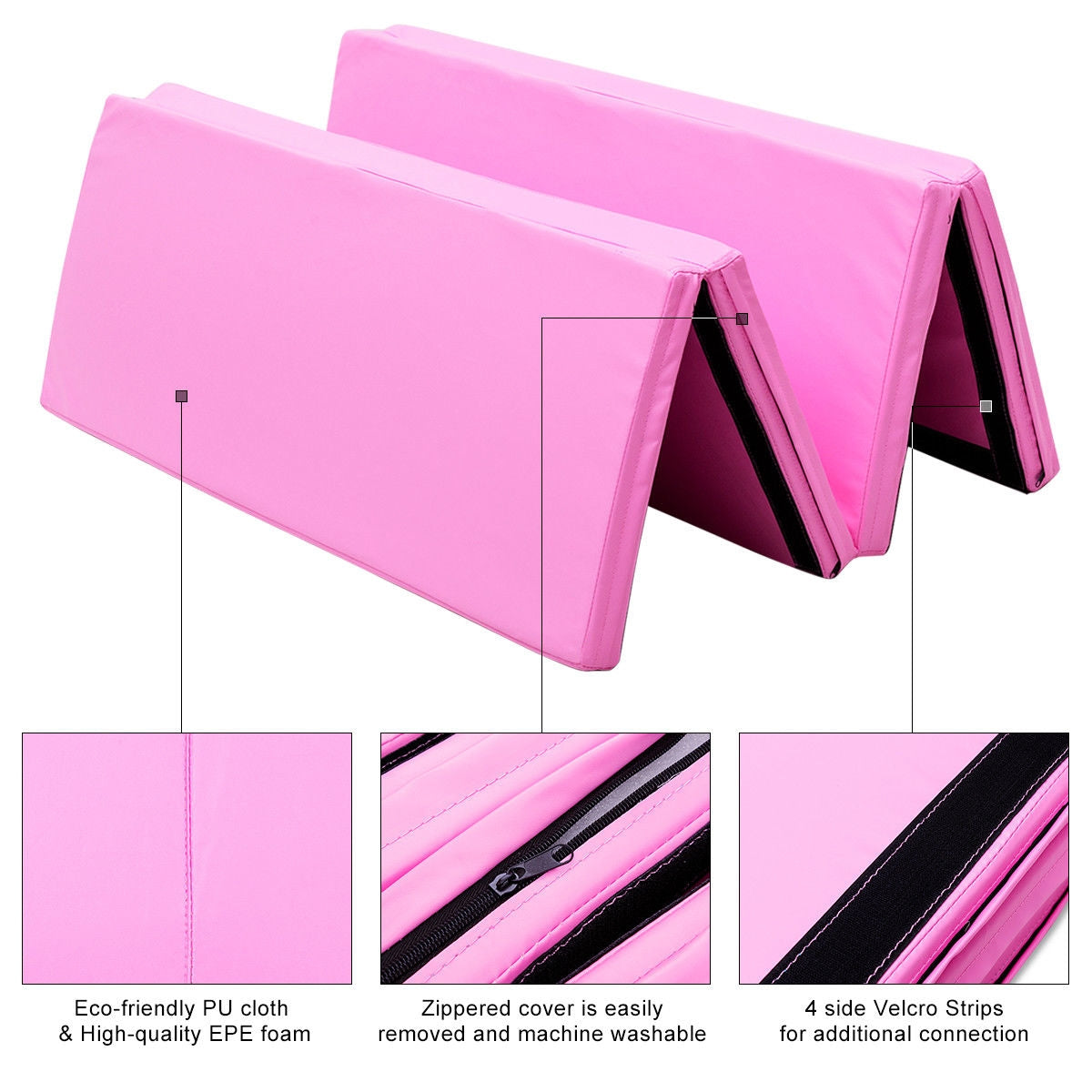 4' x 6' x 2" PU Thick Folding Panel Exercise Gymnastics Mat-Pink Kids Crystal