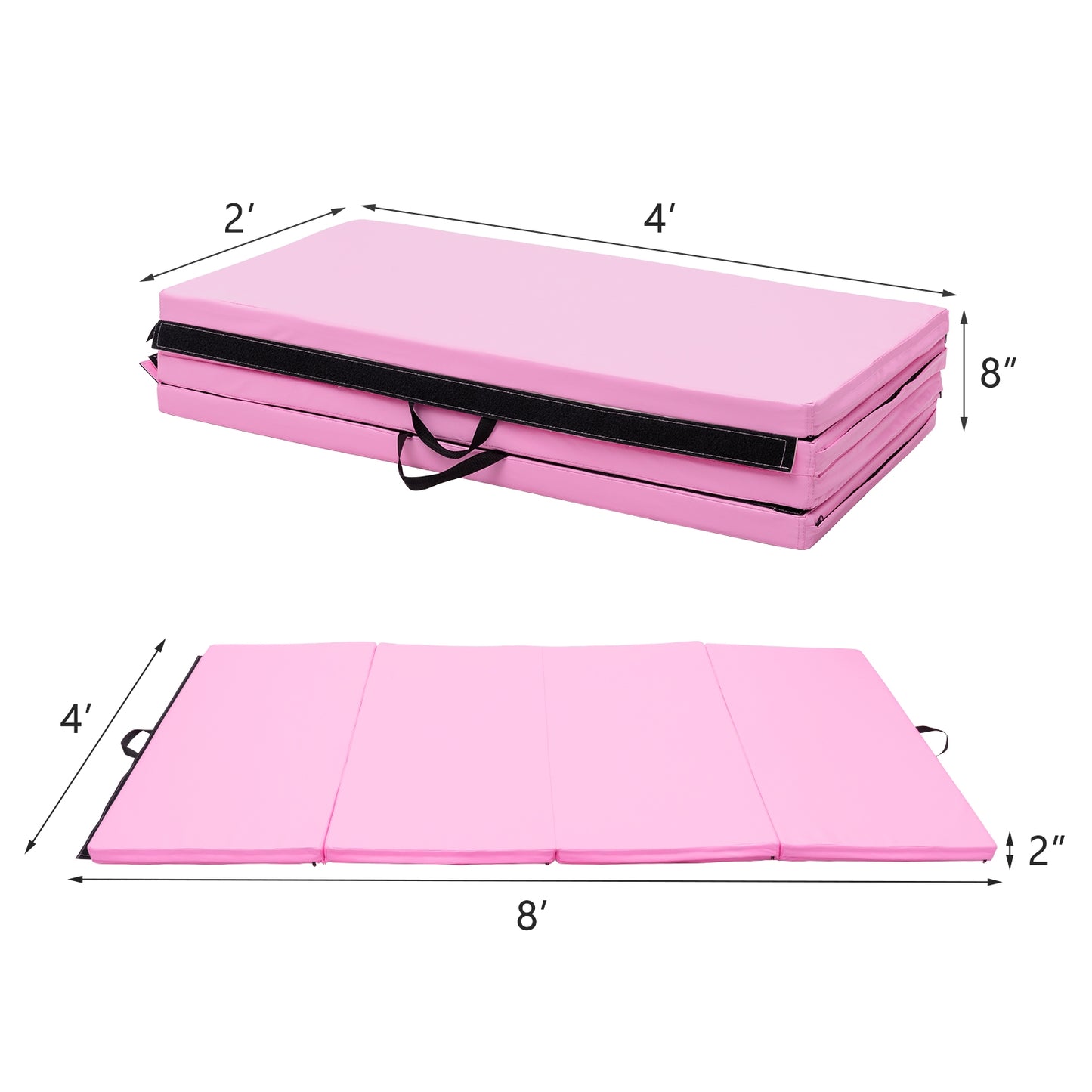 4-Panel Folding Gymnastics Mat with Carrying Handles-Pink Kids Crystal