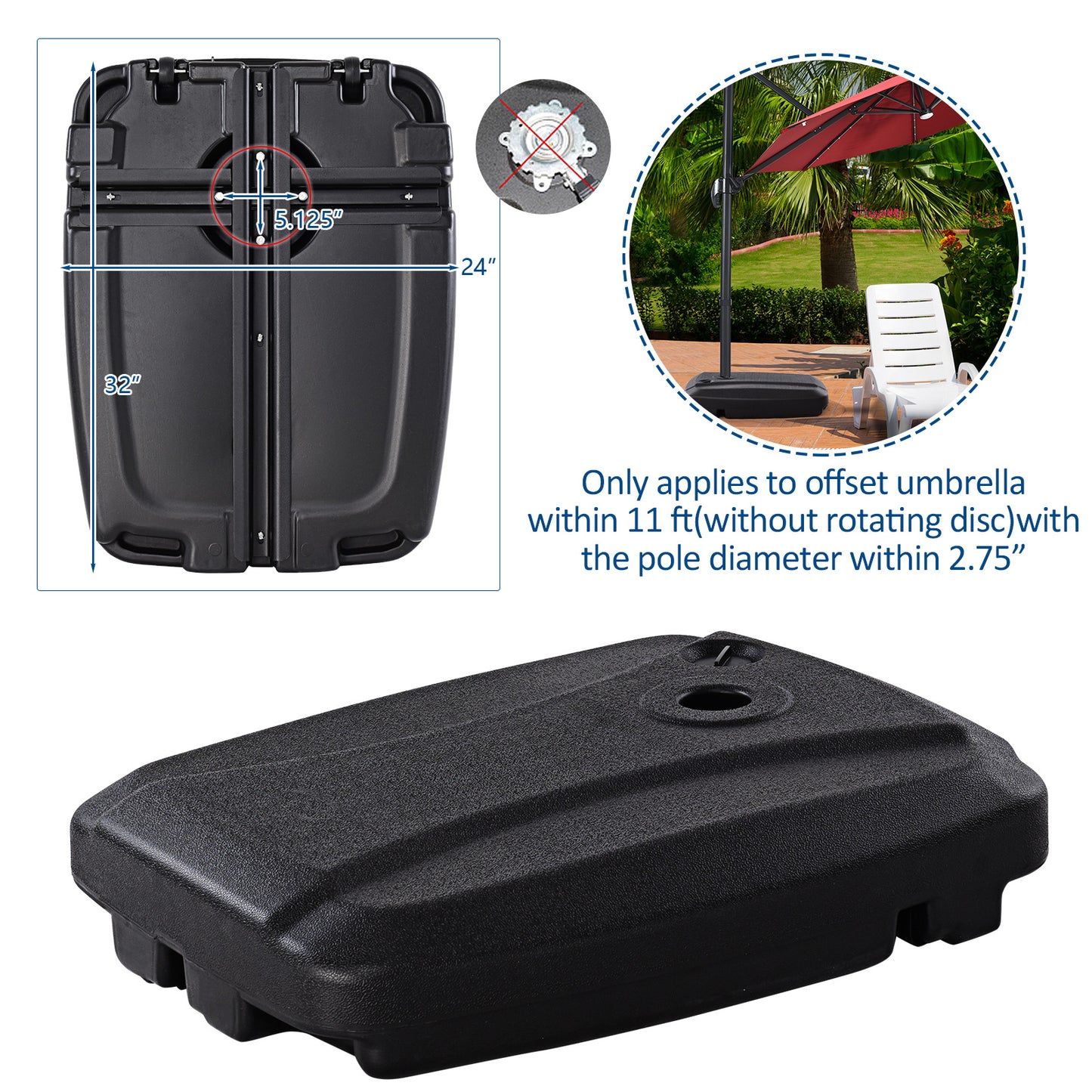 60L Plastic Weighted Fill Water Sand Wheel Patio Umbrella Base Kids Crystal