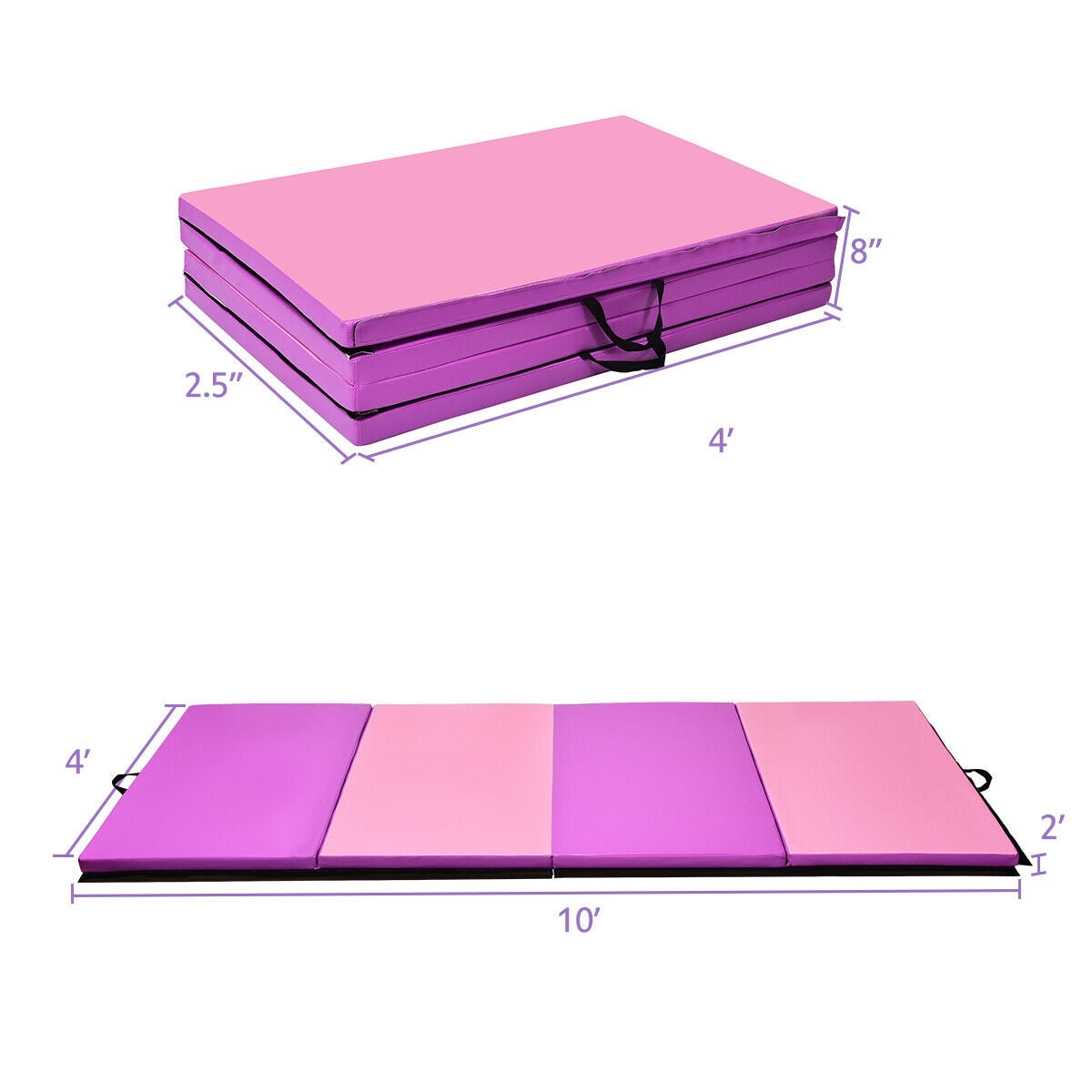 4 Feet x 10 Feet Thick Folding Panel Gymnastics Mat-Pink & Purple Kids Crystal