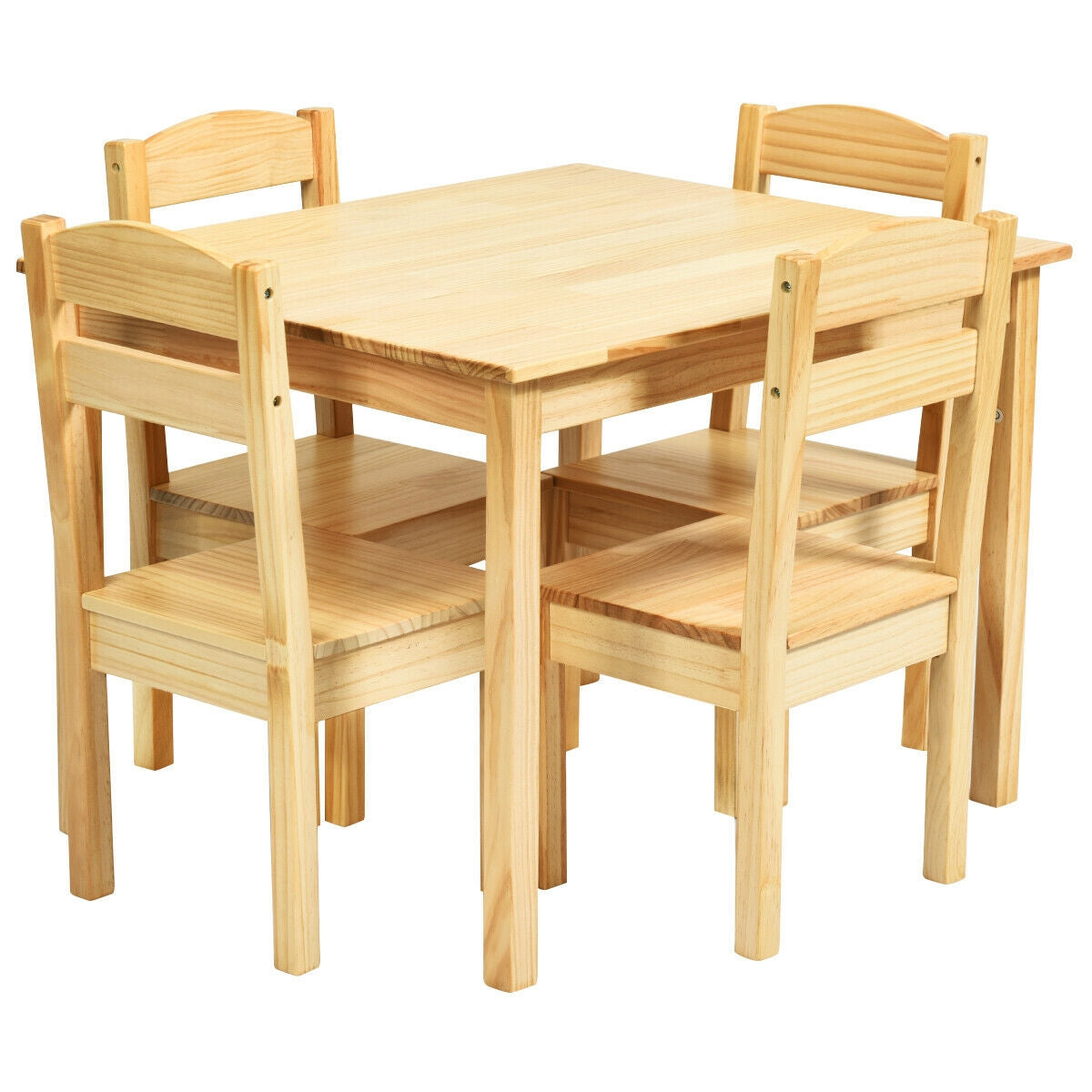 5 Pieces Kids Pine Wood Table Chair Set-Natural Kids Crystal