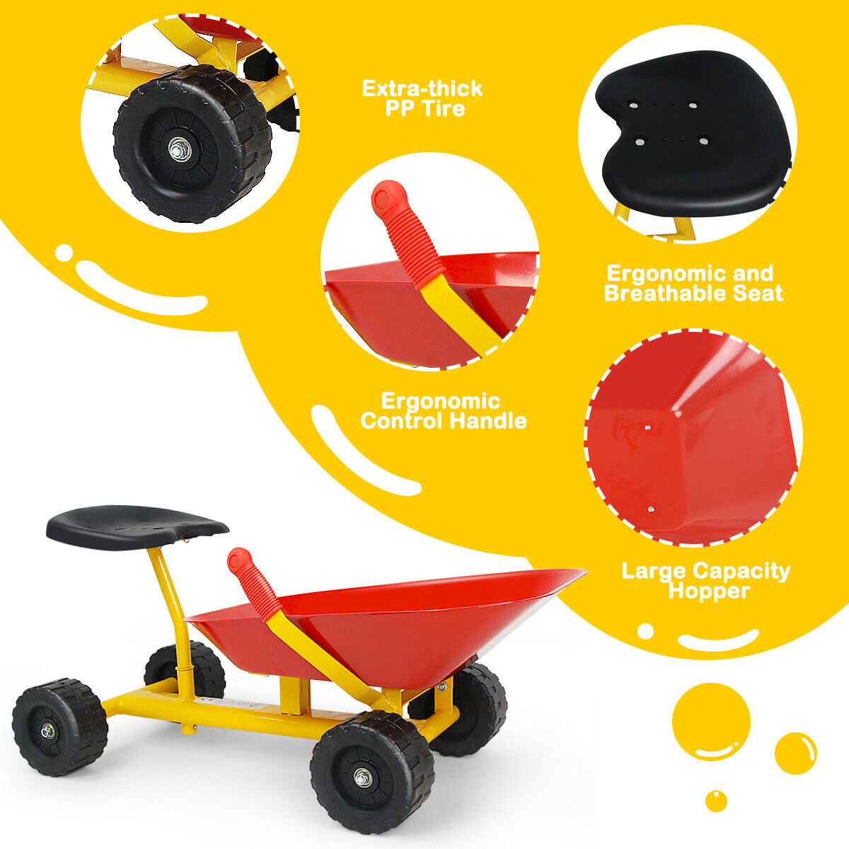 8 Inch Heavy Duty Kids Ride-on Sand Dumper with 4 Wheels-Red Kids Crystal