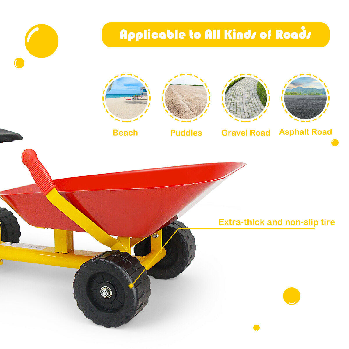 8 Inch Heavy Duty Kids Ride-on Sand Dumper with 4 Wheels-Red Kids Crystal