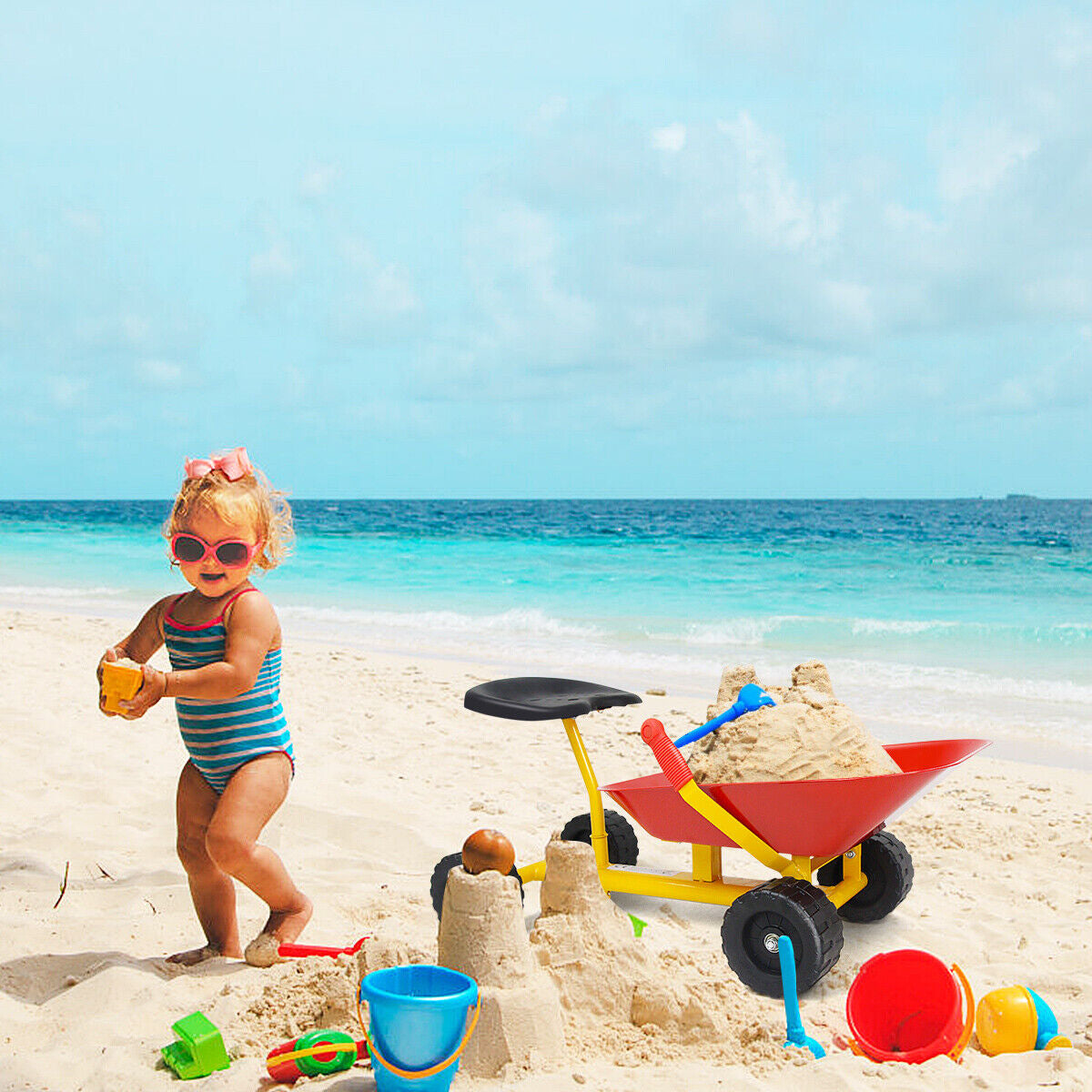 8 Inch Heavy Duty Kids Ride-on Sand Dumper with 4 Wheels-Red Kids Crystal