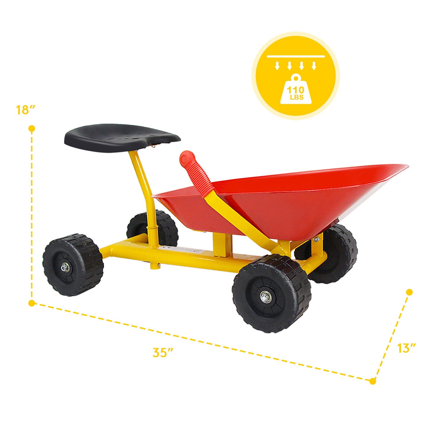 8 Inch Heavy Duty Kids Ride-on Sand Dumper with 4 Wheels-Red Kids Crystal