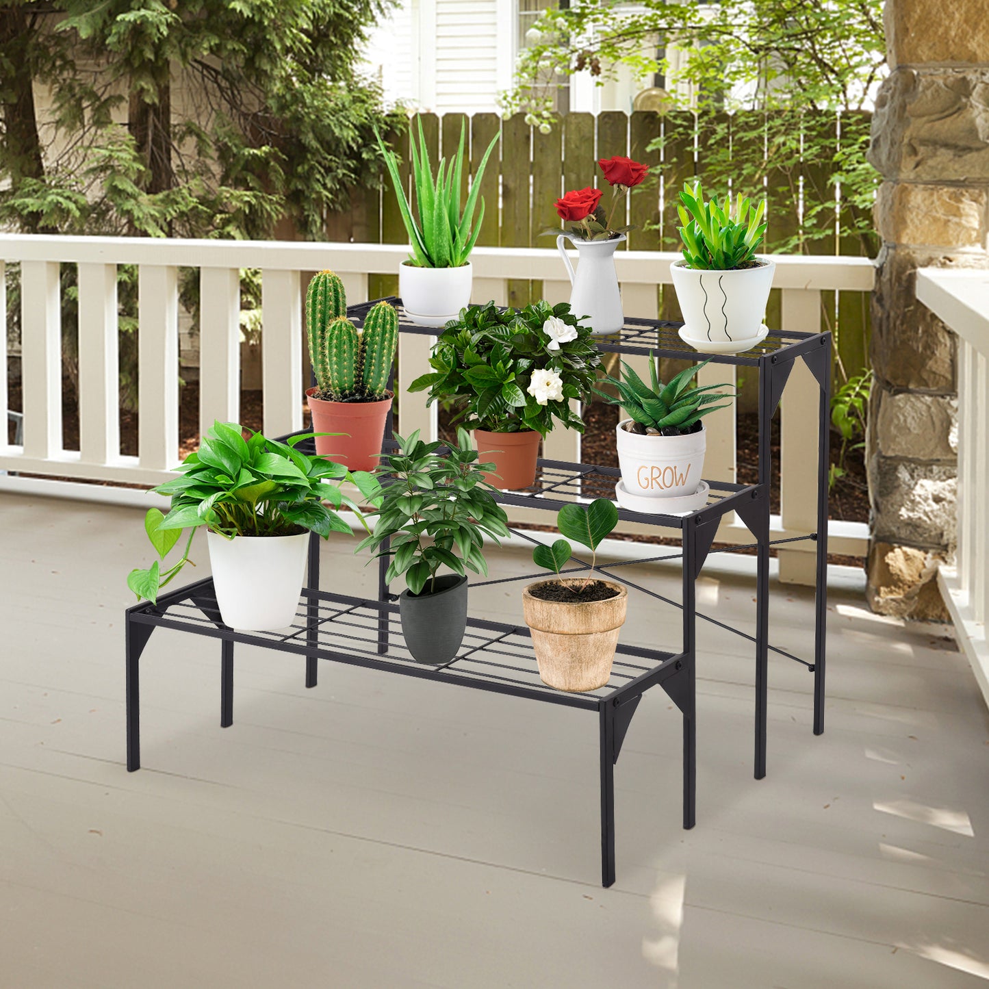 Outdoor 3 Tier Metal Plant Stand with Heavy Duty Rack for Multiple Use Kids Crystal