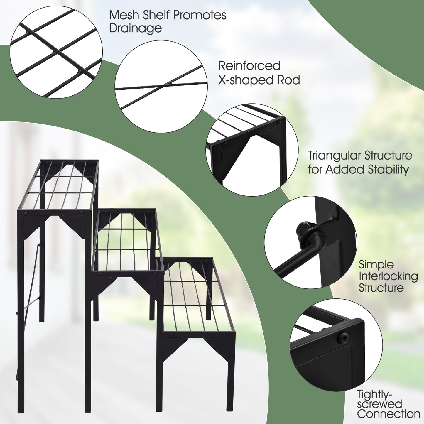 Outdoor 3 Tier Metal Plant Stand with Heavy Duty Rack for Multiple Use Kids Crystal