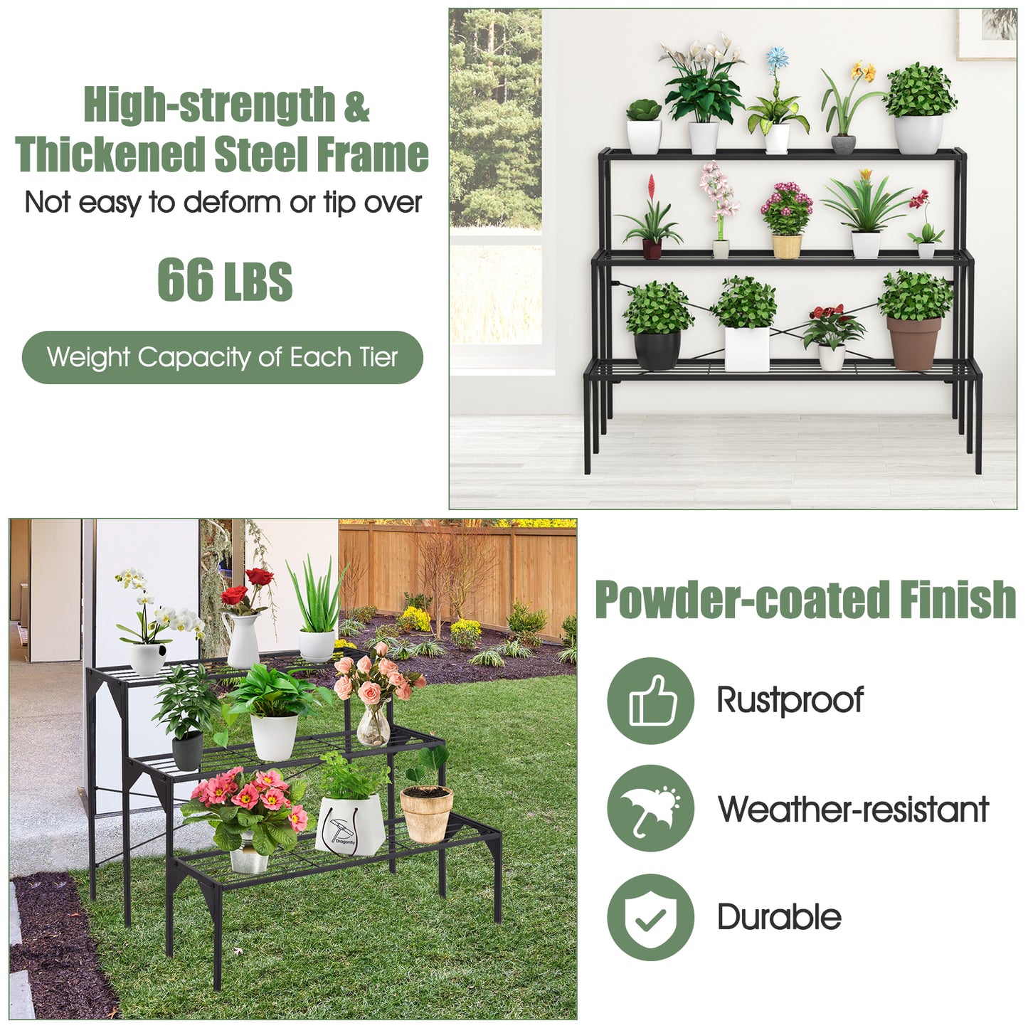Outdoor 3 Tier Metal Plant Stand with Heavy Duty Rack for Multiple Use Kids Crystal