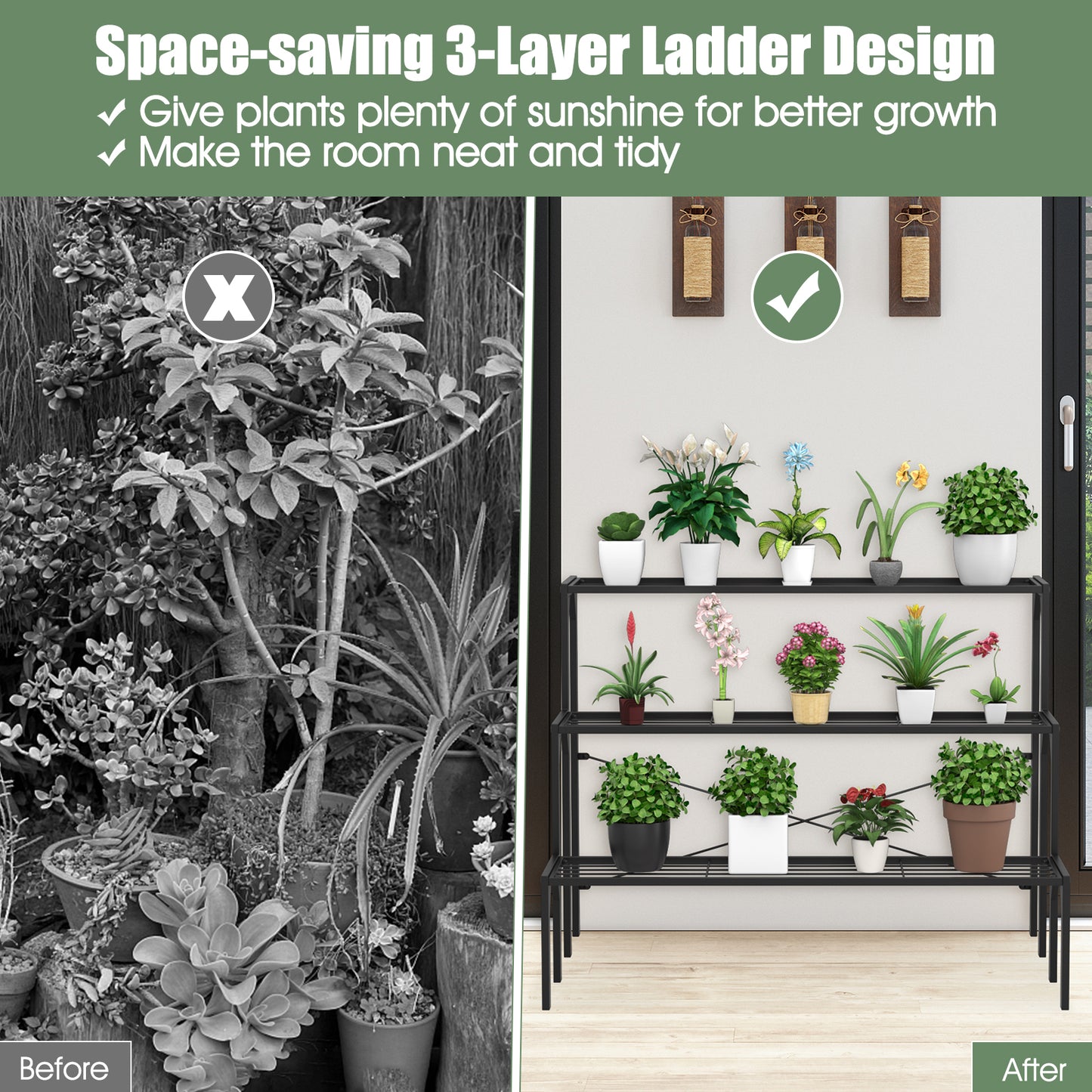 Outdoor 3 Tier Metal Plant Stand with Heavy Duty Rack for Multiple Use Kids Crystal