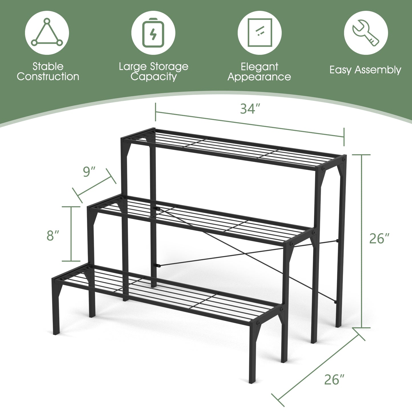 Outdoor 3 Tier Metal Plant Stand with Heavy Duty Rack for Multiple Use Kids Crystal