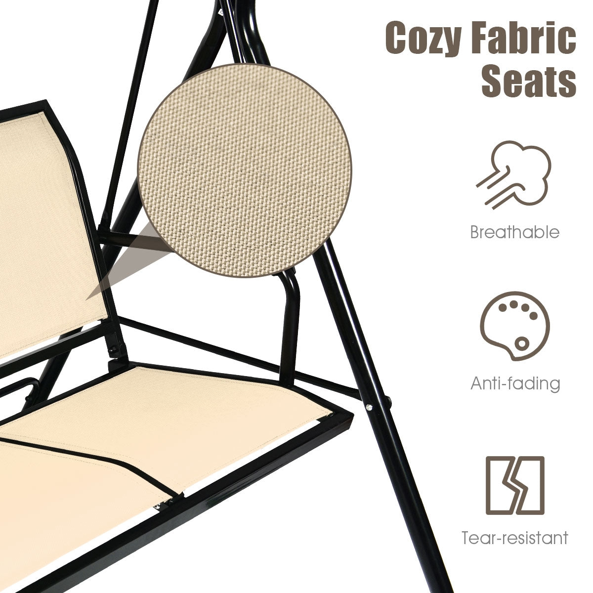 3 Person Steel Frame Patio Swing with Polyester Angle and Adjustable Canopy-Brown Kids Crystal