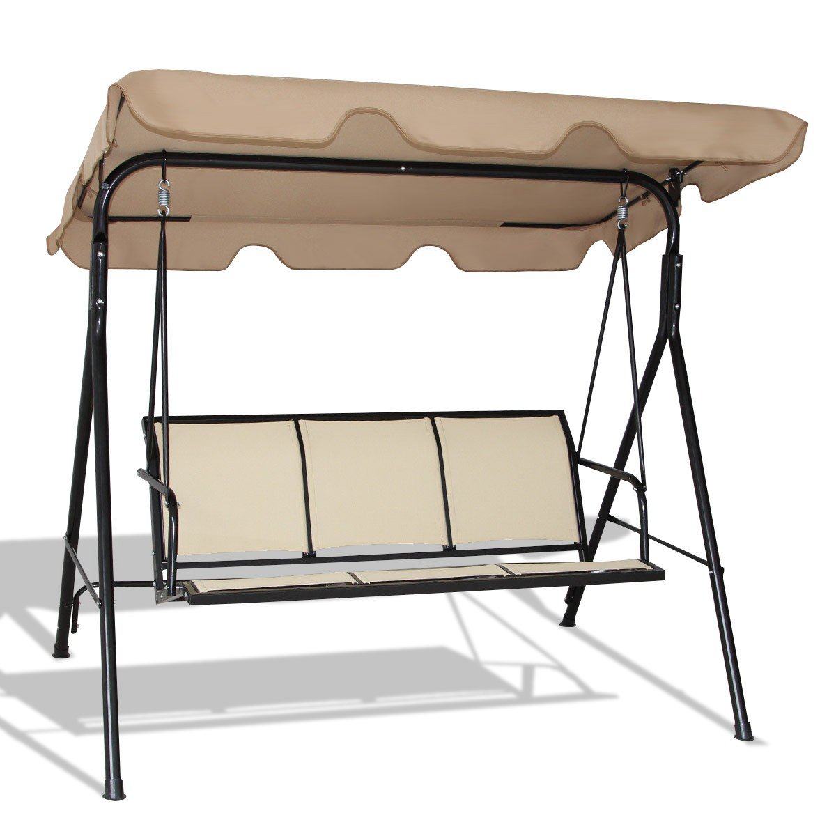 3 Person Steel Frame Patio Swing with Polyester Angle and Adjustable Canopy-Brown Kids Crystal
