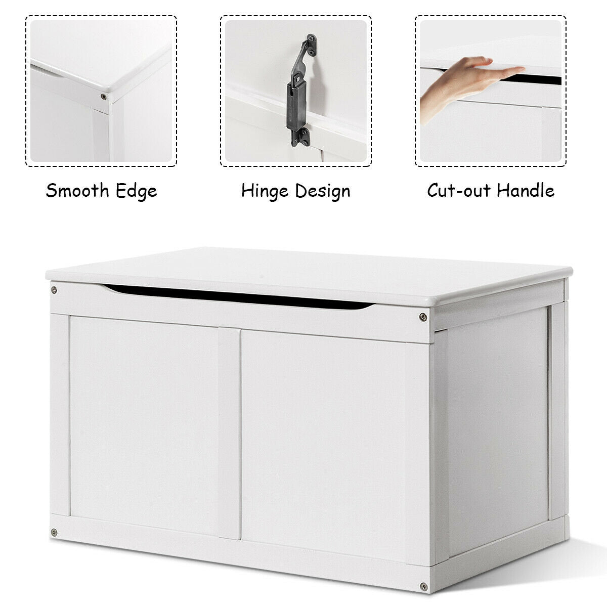 Safety Hinge Wooden Chest Organizer Toy Storage Box-White Kids Crystal