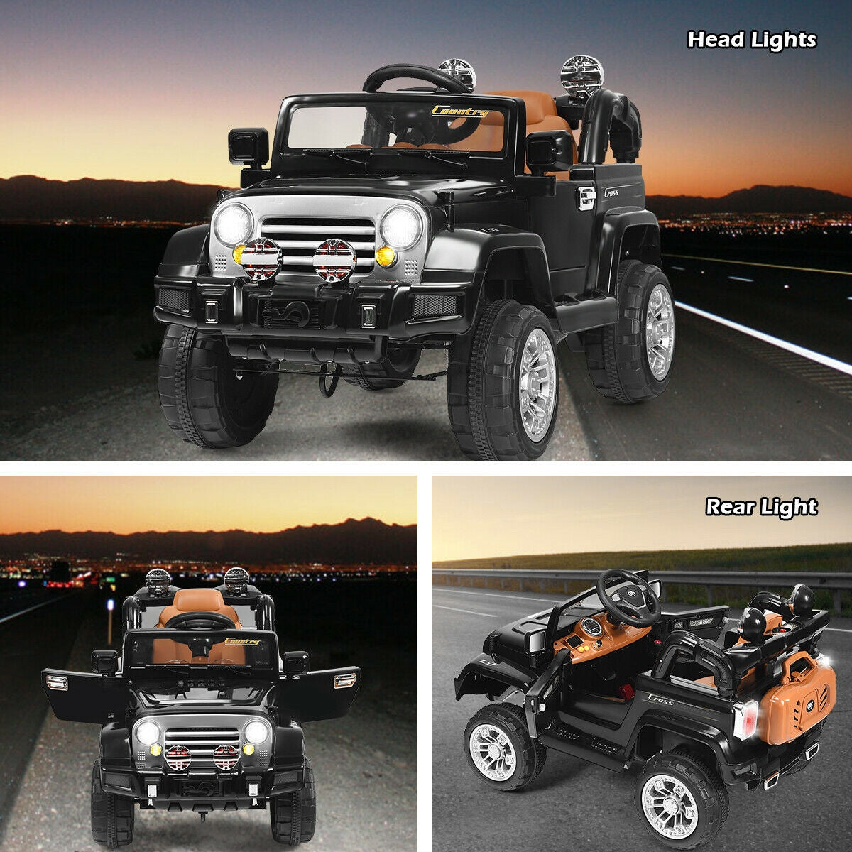 12 V Kids Ride on Truck with MP3 + LED Lights-Black Kids Crystal