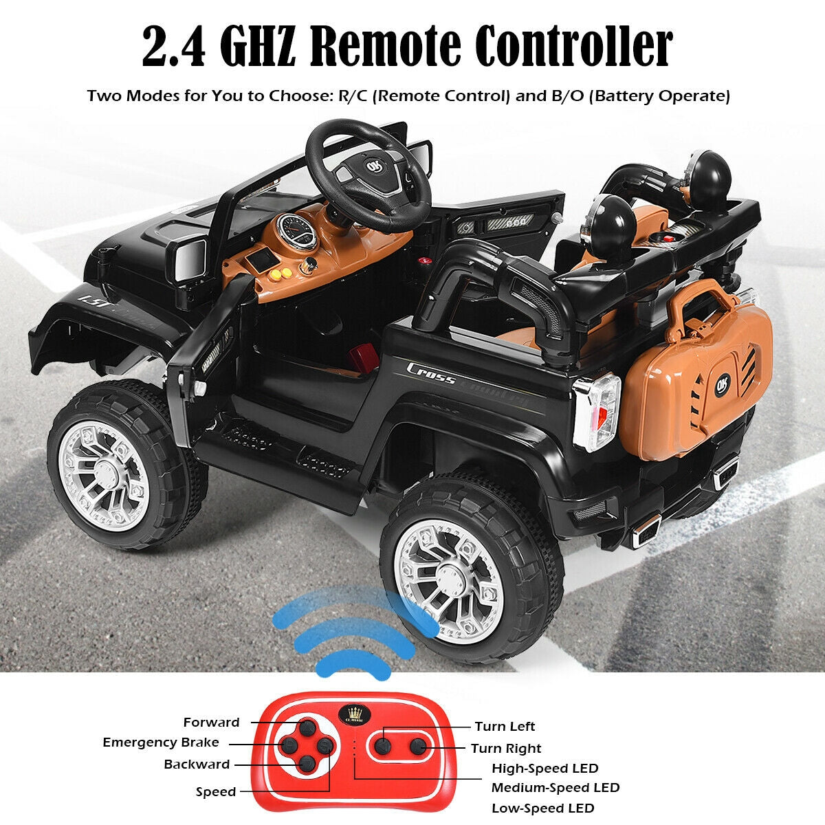 12 V Kids Ride on Truck with MP3 + LED Lights-Black