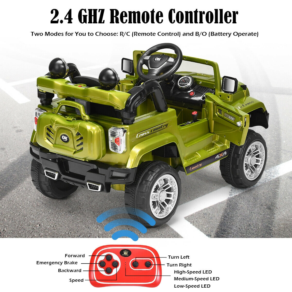 12 V Kids Ride on Truck with MP3 + LED Lights-Green