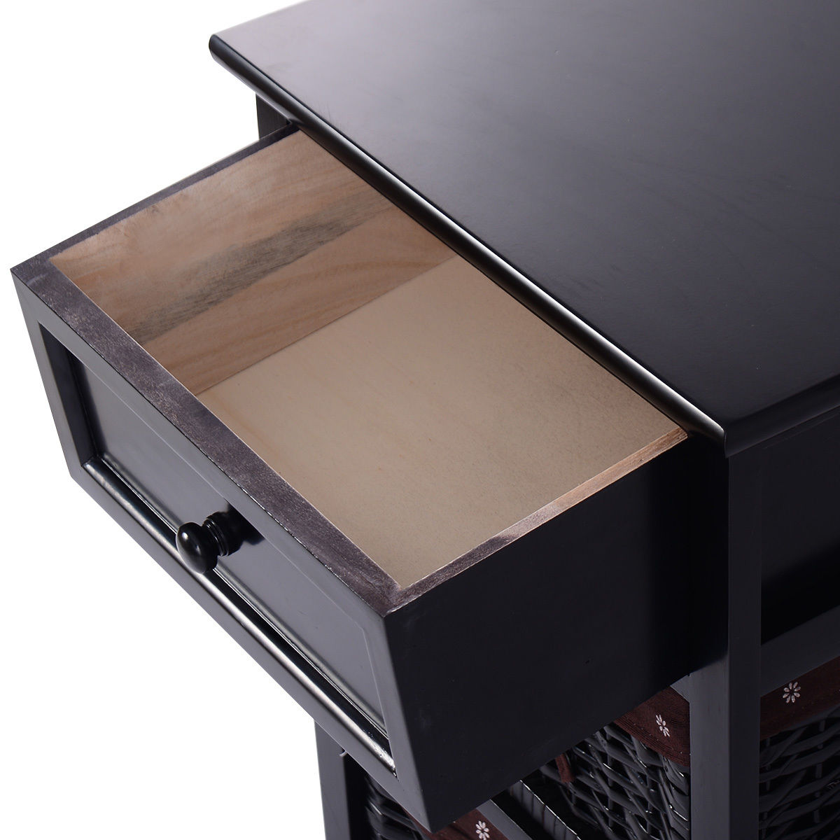 3 Tiers Wooden Storage Nightstand with 2 Baskets and 1 Drawer-black Kids Crystal