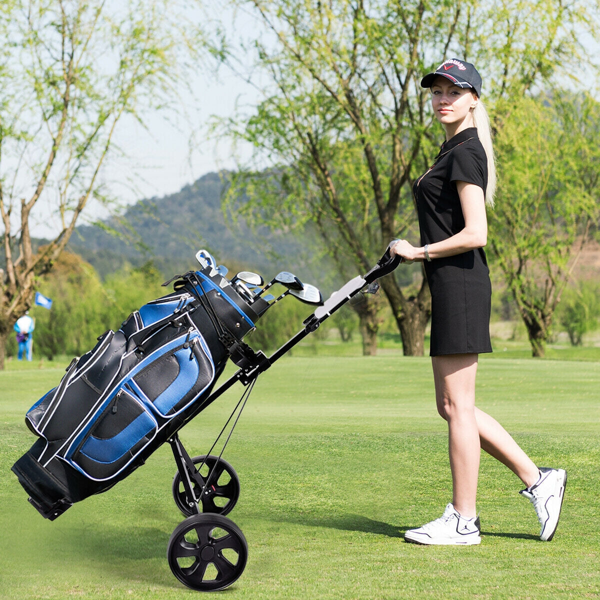 Folding 2 Wheels Push Pull Golf Cart Trolley with Scoreboard Kids Crystal