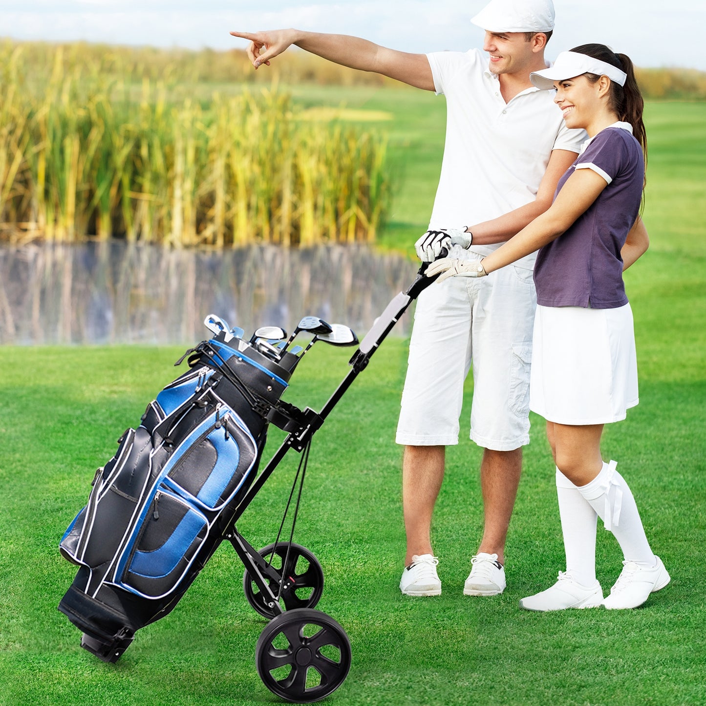 Folding 2 Wheels Push Pull Golf Cart Trolley with Scoreboard Kids Crystal