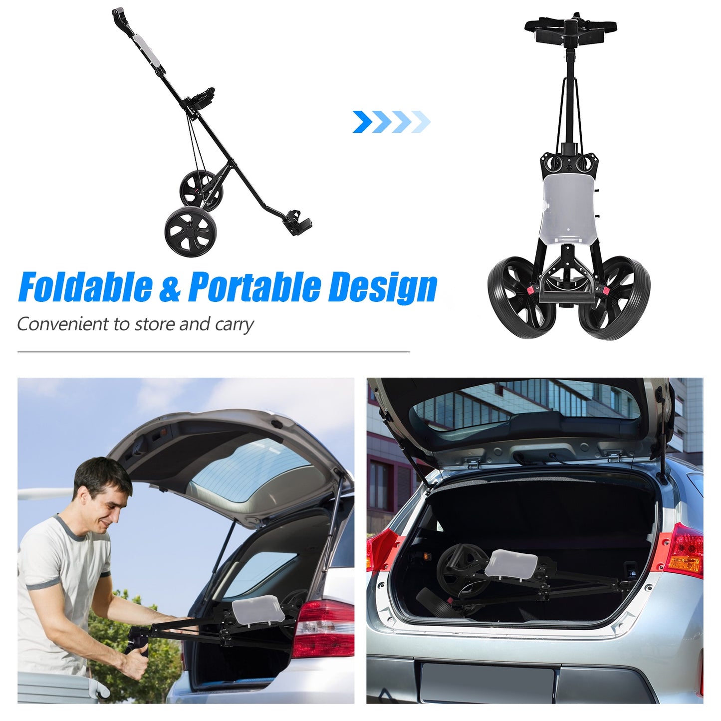 Folding 2 Wheels Push Pull Golf Cart Trolley with Scoreboard Kids Crystal