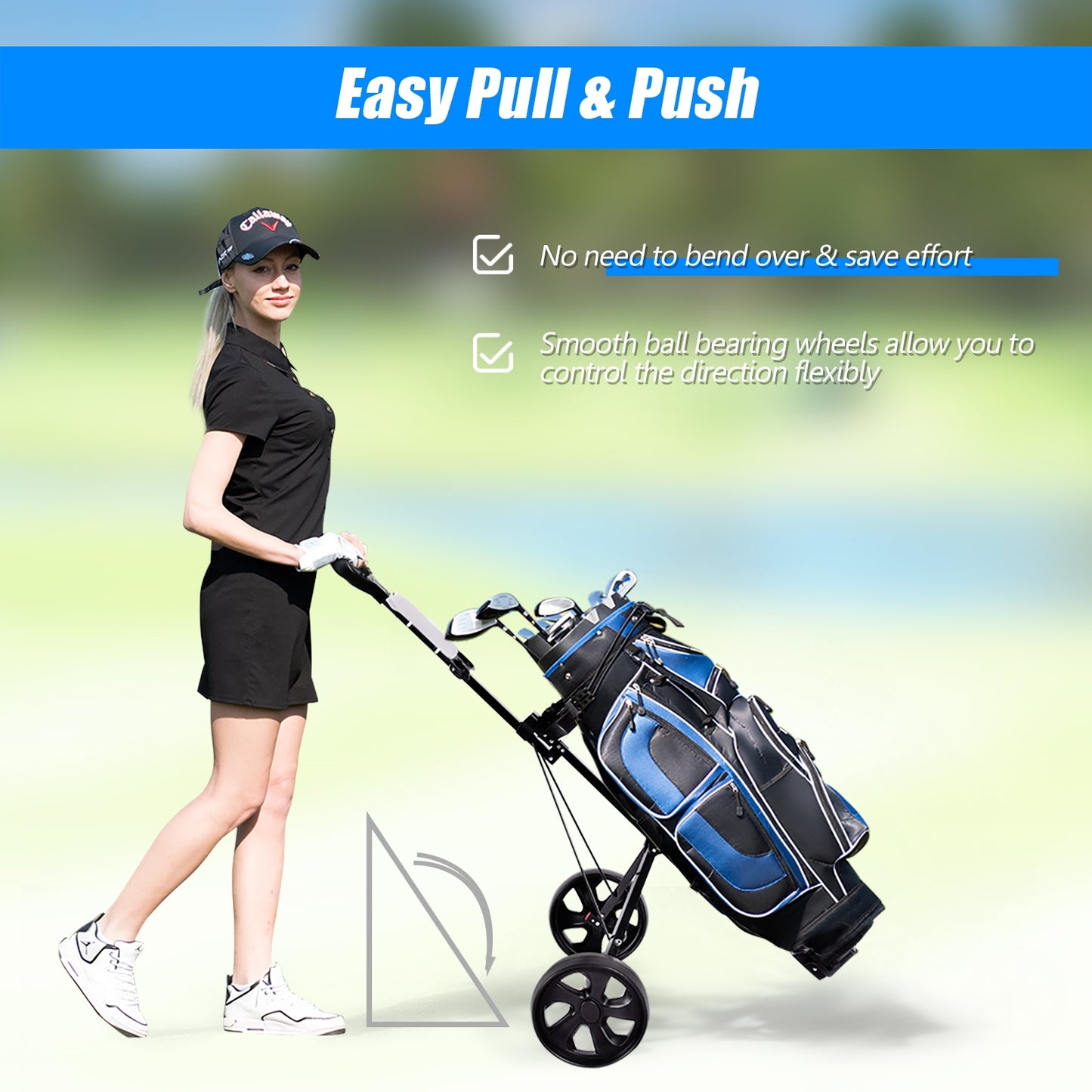 Folding 2 Wheels Push Pull Golf Cart Trolley with Scoreboard Kids Crystal