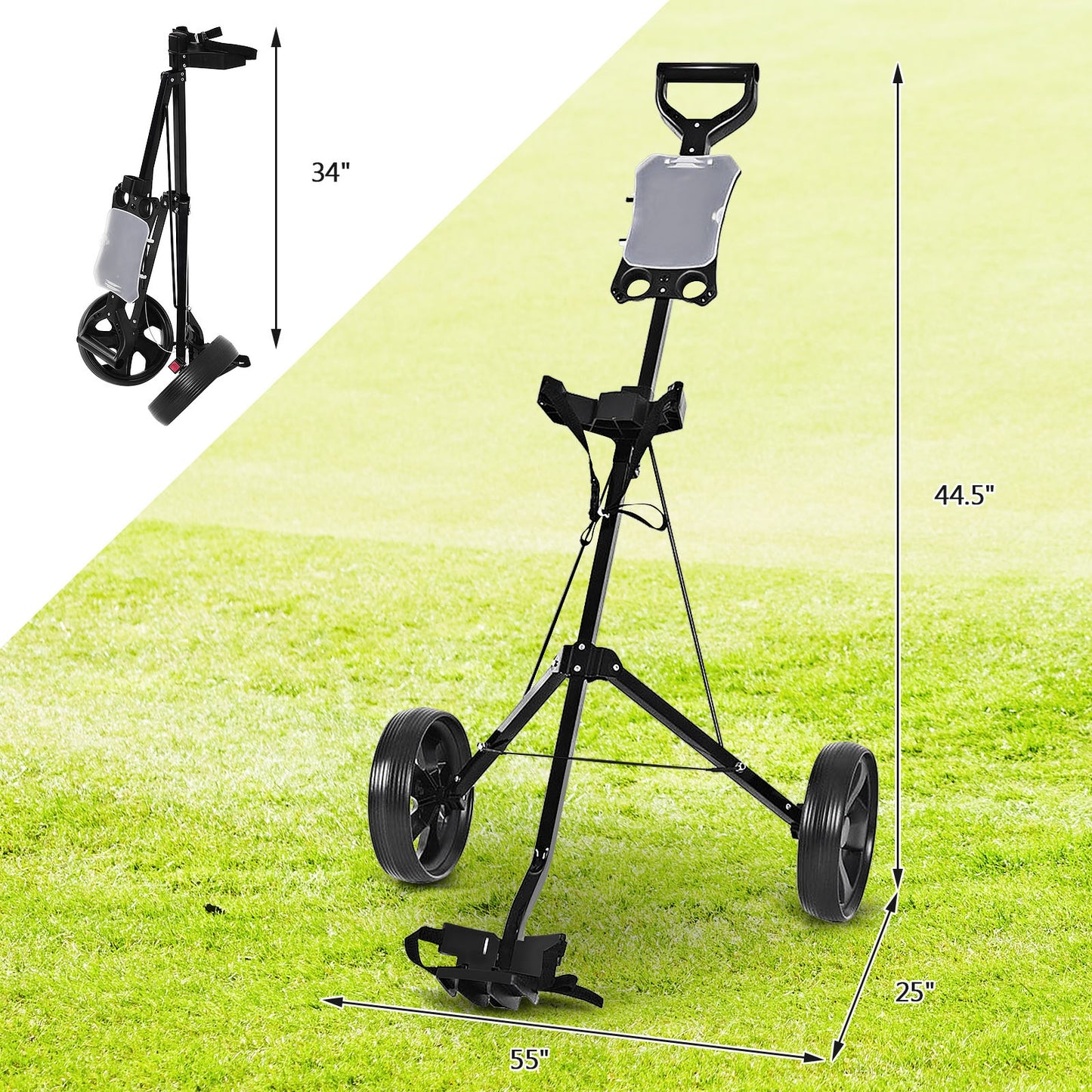 Folding 2 Wheels Push Pull Golf Cart Trolley with Scoreboard Kids Crystal