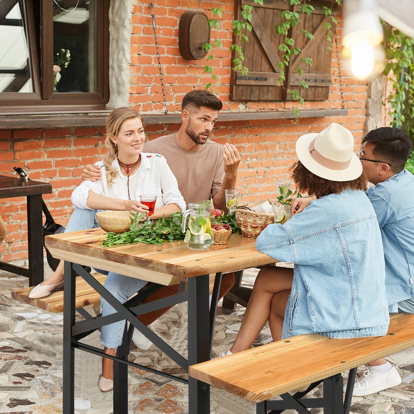 3 Pieces Folding Wooden Picnic Table Bench Set Kids Crystal