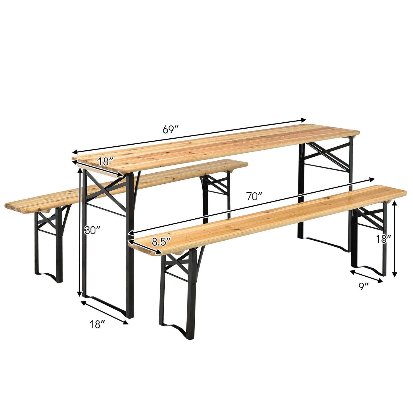 3 Pieces Folding Wooden Picnic Table Bench Set Kids Crystal