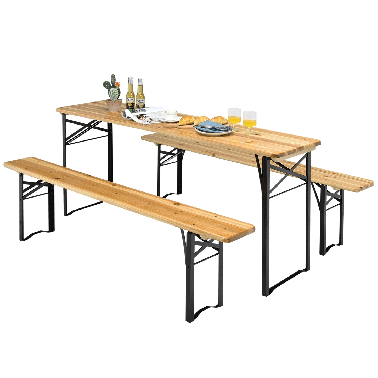3 Pieces Folding Wooden Picnic Table Bench Set Kids Crystal