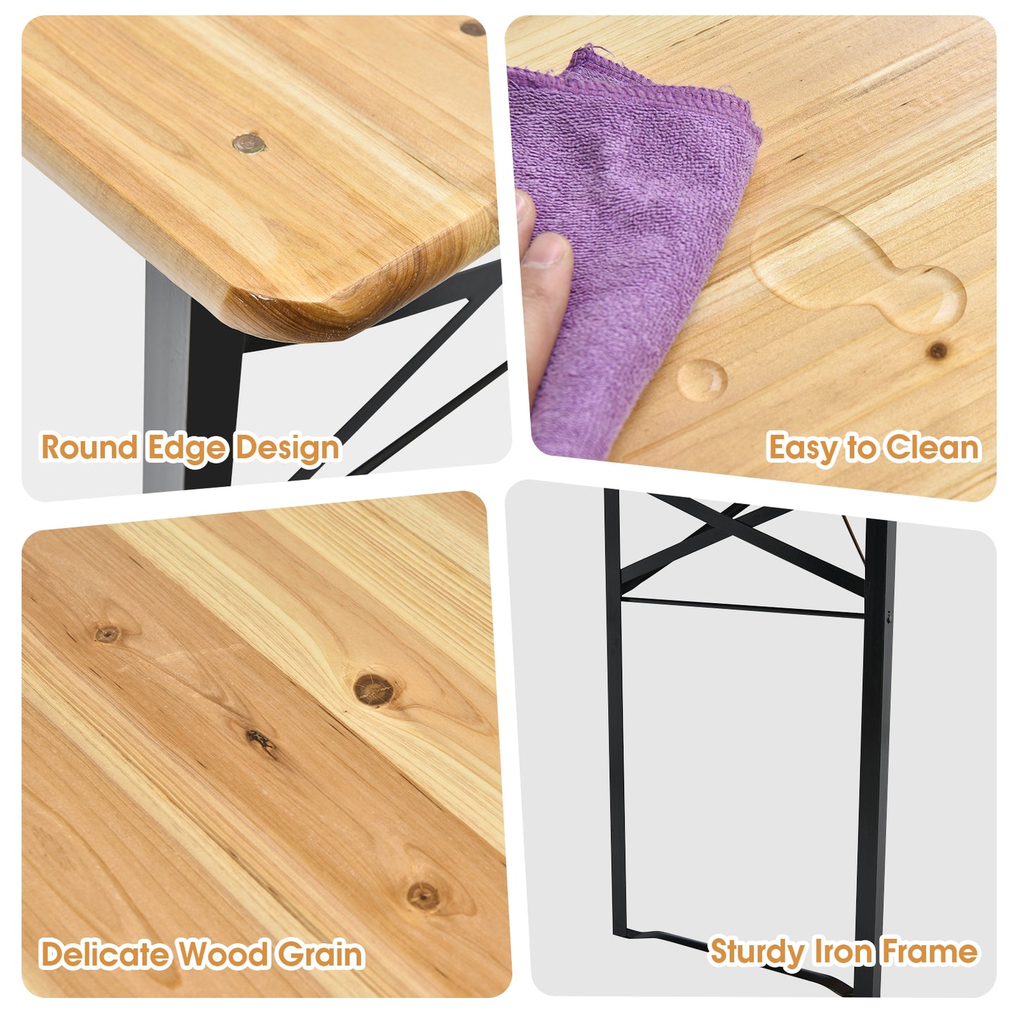 3 Pieces Folding Wooden Picnic Table Bench Set Kids Crystal