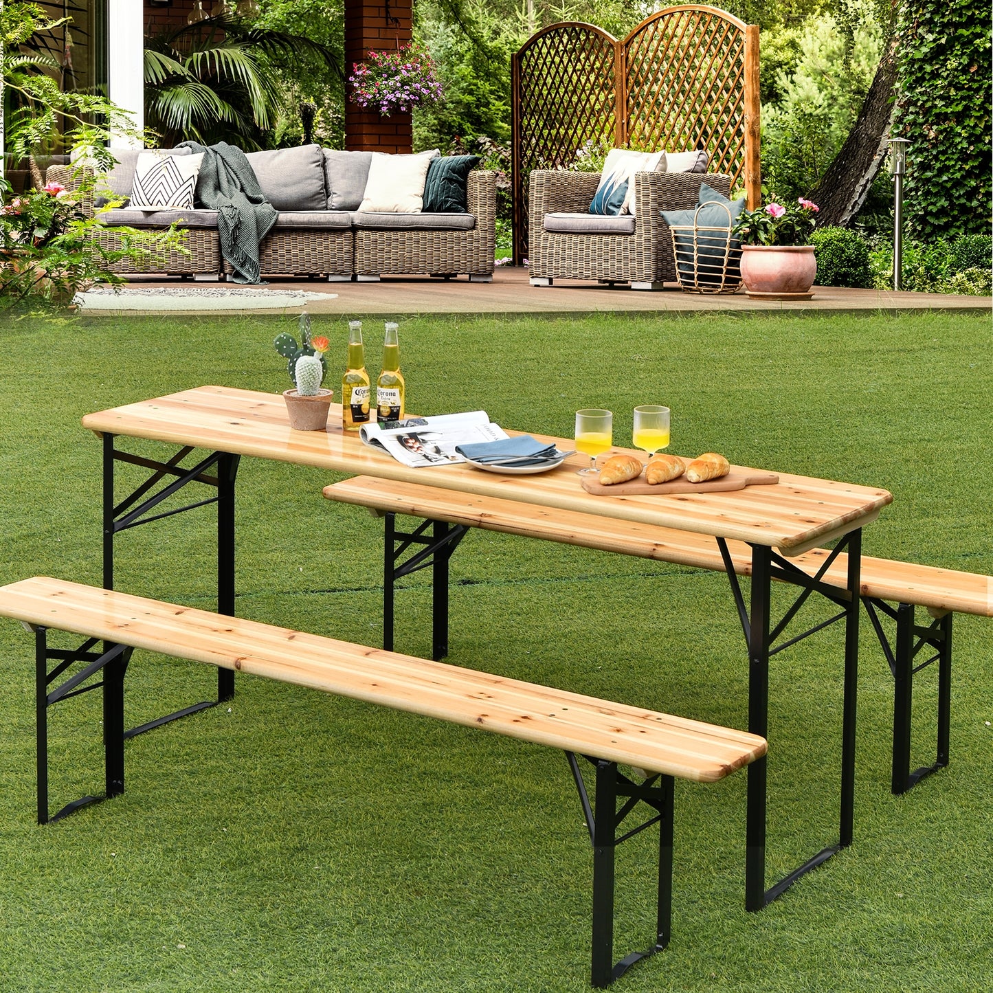 3 Pieces Folding Wooden Picnic Table Bench Set Kids Crystal