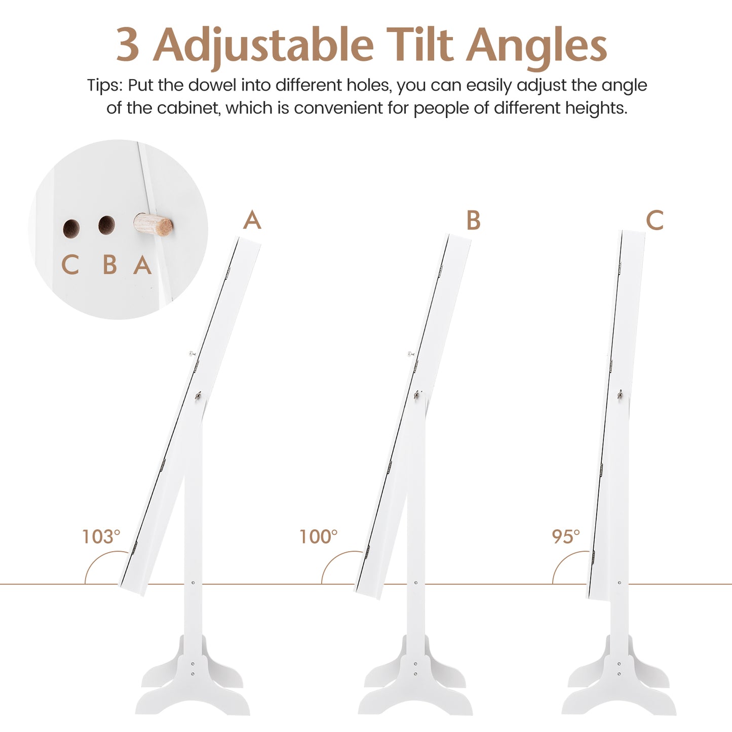 New Mirrored Jewelry Cabinet Armoire Mirror Organizer Storage Box Ring w/ Stand-White Kids Crystal