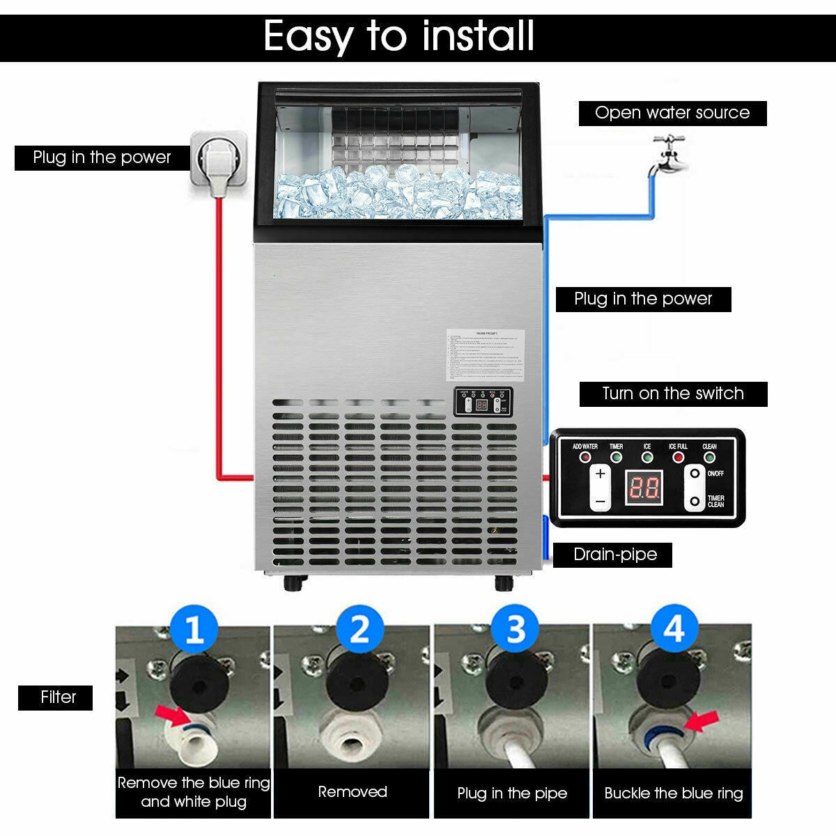 Portable Built-In Stainless Steel Commercial Ice Maker Kids Crystal
