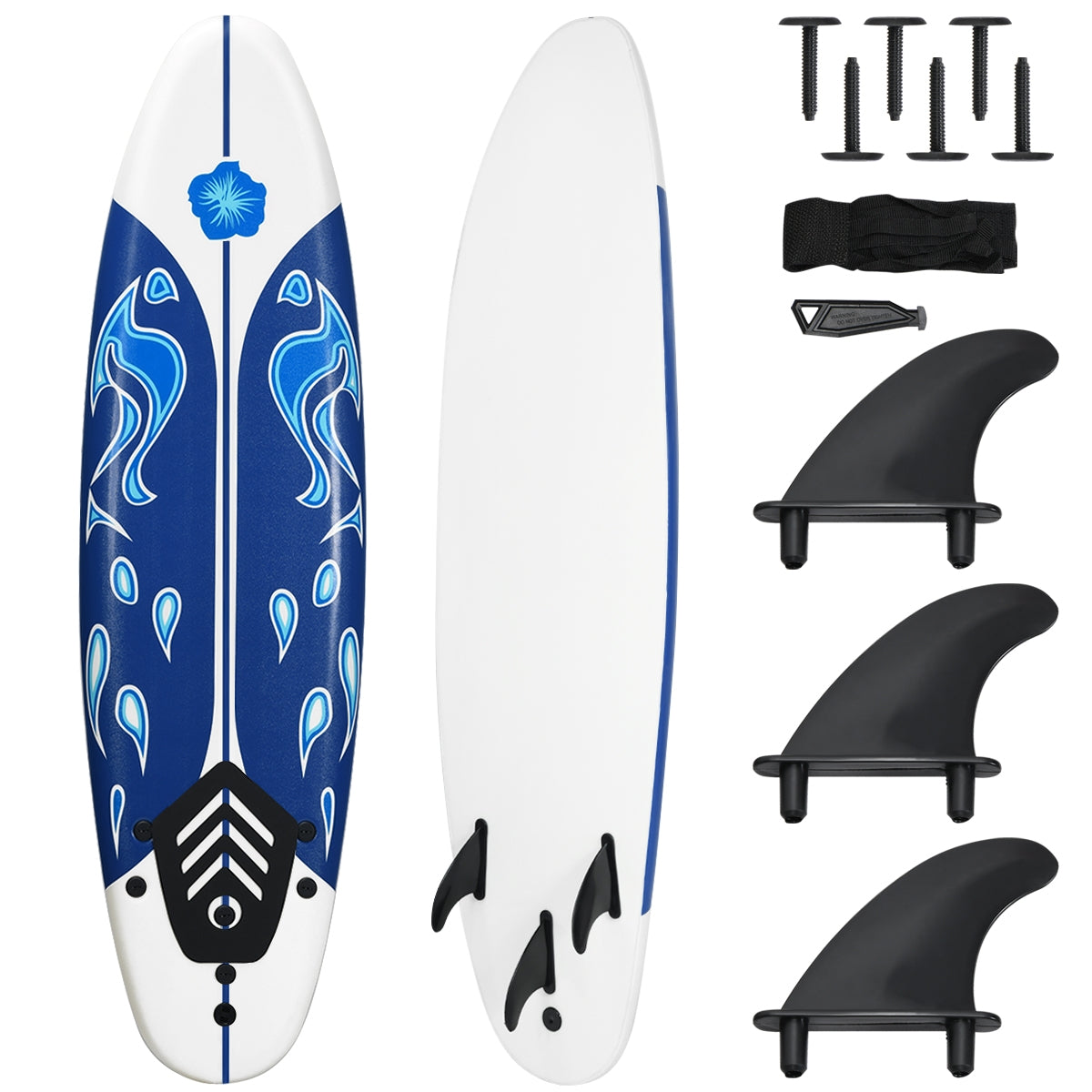 6 Feet Surf Foamie Boards Surfing Beach Surfboard-White Kids Crystal